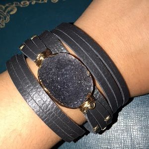 Stone and leather bracelet